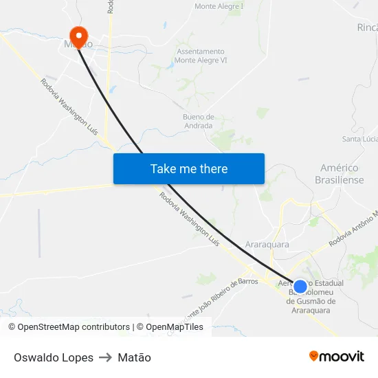 Oswaldo Lopes to Matão map