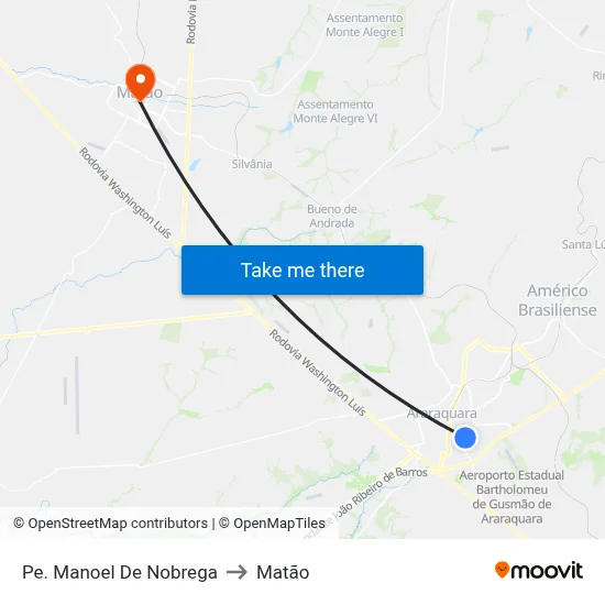 Pe. Manoel De Nobrega to Matão map