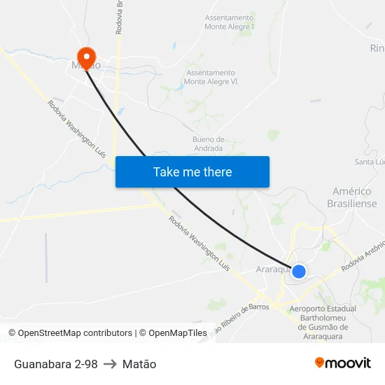 Guanabara 2-98 to Matão map