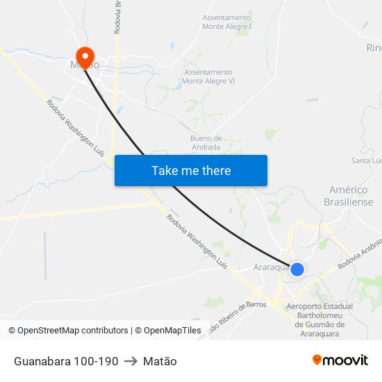 Guanabara 100-190 to Matão map