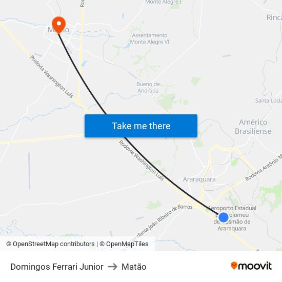 Domingos Ferrari Junior to Matão map