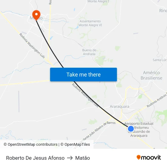 Roberto De Jesus Afonso to Matão map