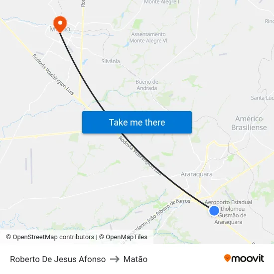 Roberto De Jesus Afonso to Matão map