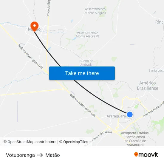 Votuporanga to Matão map