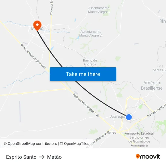 Esprito Santo to Matão map