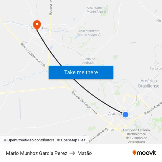 Mário Munhoz Garcia Perez to Matão map