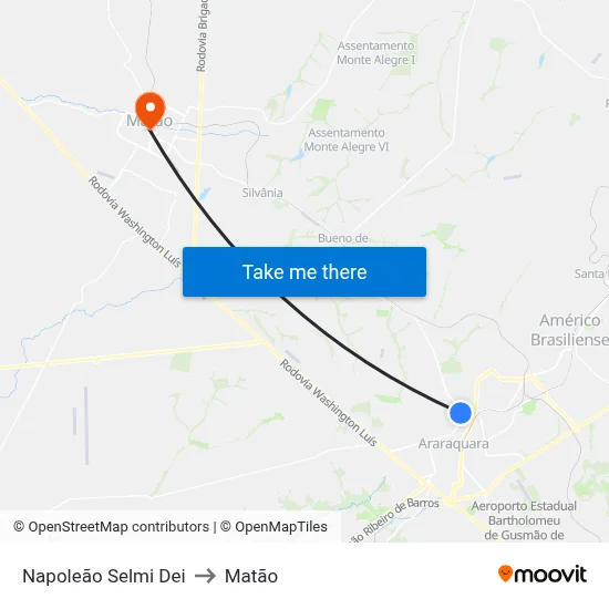 Napoleão Selmi Dei to Matão map