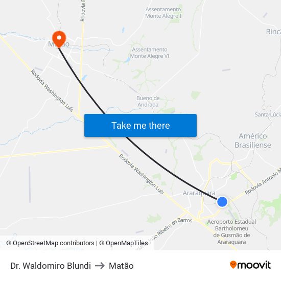 Dr. Waldomiro Blundi to Matão map
