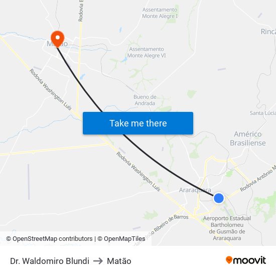 Dr. Waldomiro Blundi to Matão map