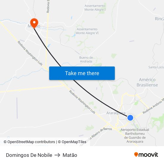 Domingos De Nobile to Matão map