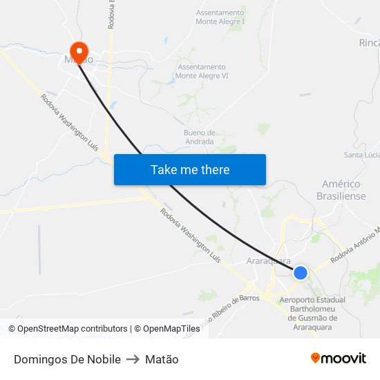 Domingos De Nobile to Matão map