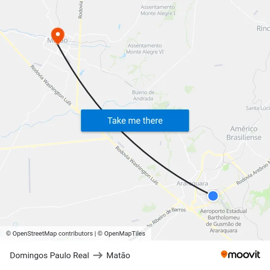 Domingos Paulo Real to Matão map