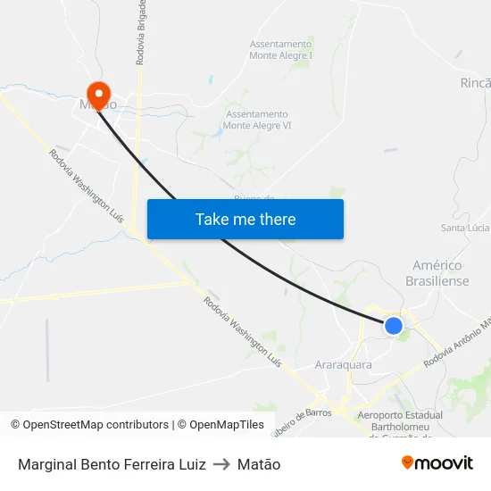 Marginal Bento Ferreira Luiz to Matão map
