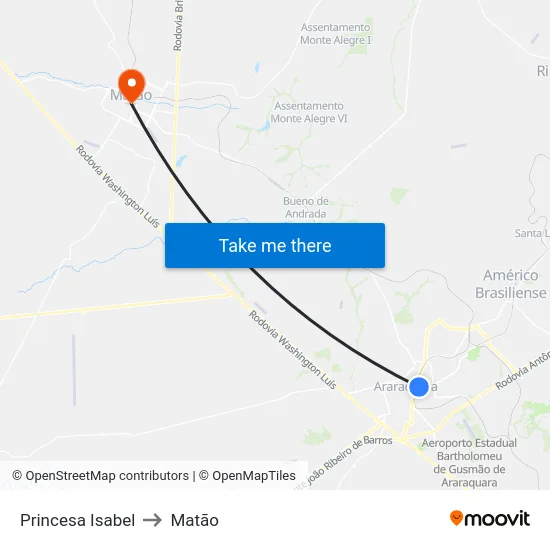 Princesa Isabel to Matão map