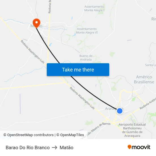 Barao Do Rio Branco to Matão map