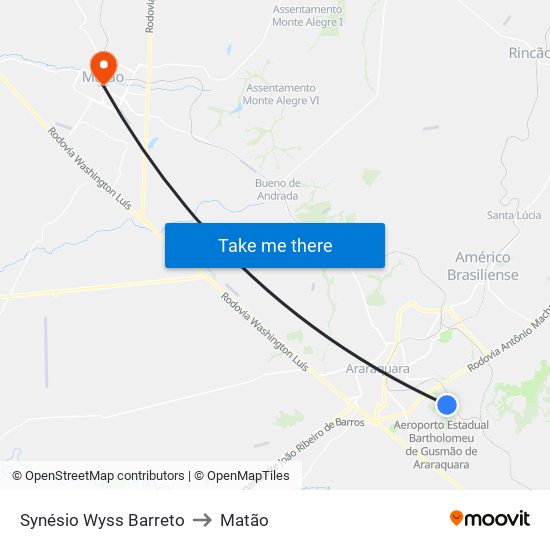 Synésio Wyss Barreto to Matão map
