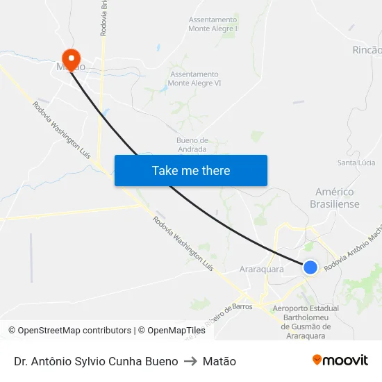 Dr. Antônio Sylvio Cunha Bueno to Matão map