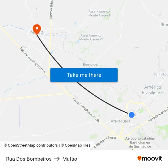 Rua Dos Bombeiros to Matão map