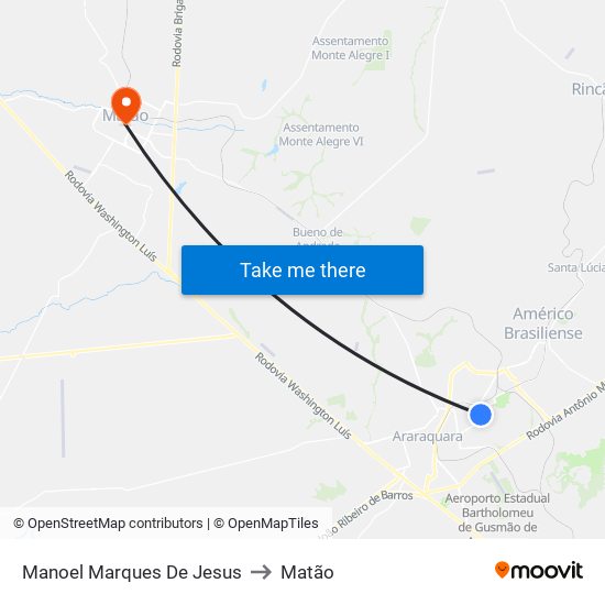 Manoel Marques De Jesus to Matão map
