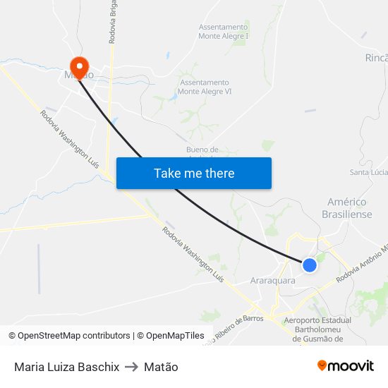 Maria Luiza Baschix to Matão map