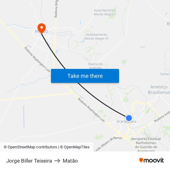 Jorge Biller Teixeira to Matão map