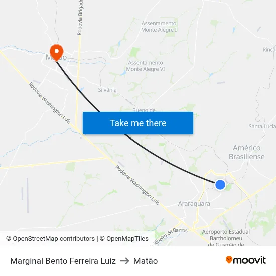 Marginal Bento Ferreira Luiz to Matão map