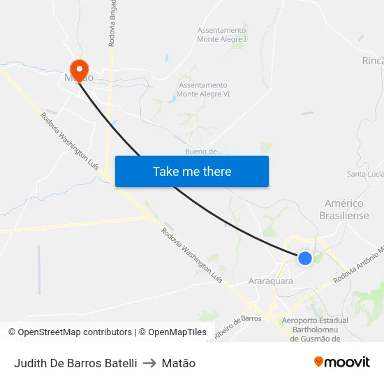 Judith De Barros Batelli to Matão map