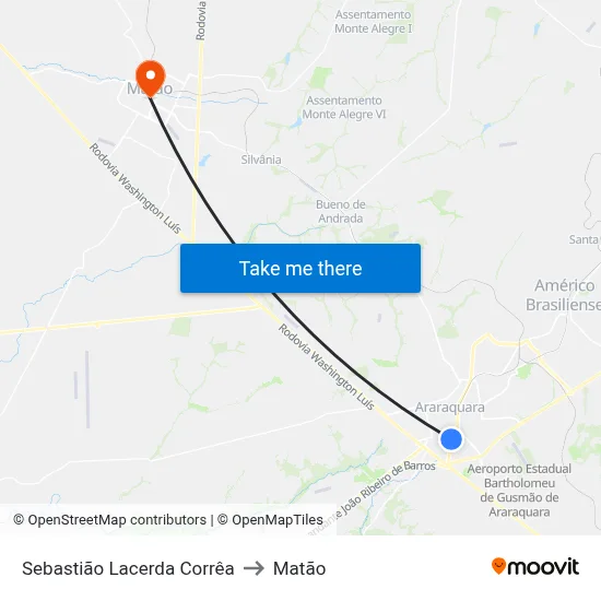 Sebastião Lacerda Corrêa to Matão map