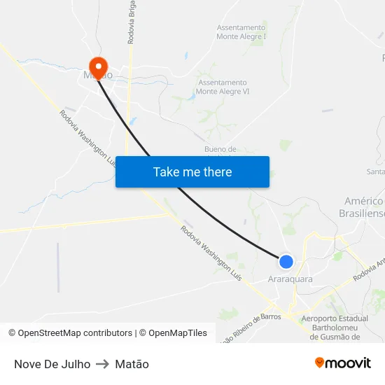 Nove De Julho to Matão map