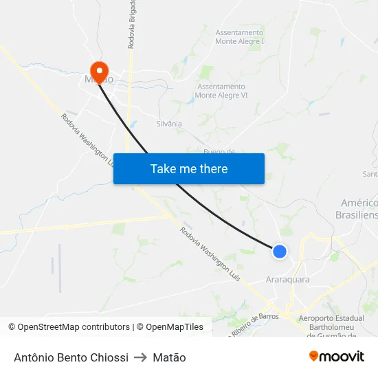 Antônio Bento Chiossi to Matão map
