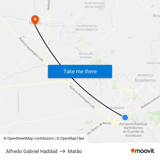 Alfredo Gabriel Haddad to Matão map