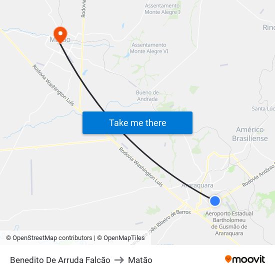 Benedito De Arruda Falcão to Matão map