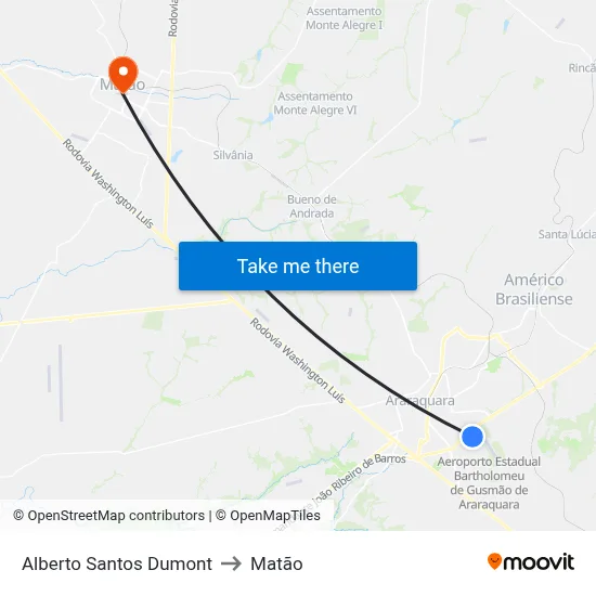 Alberto Santos Dumont to Matão map