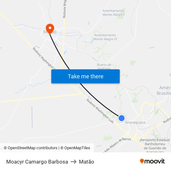 Moacyr Camargo Barbosa to Matão map