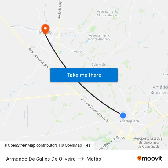 Armando De Salles De Oliveira to Matão map