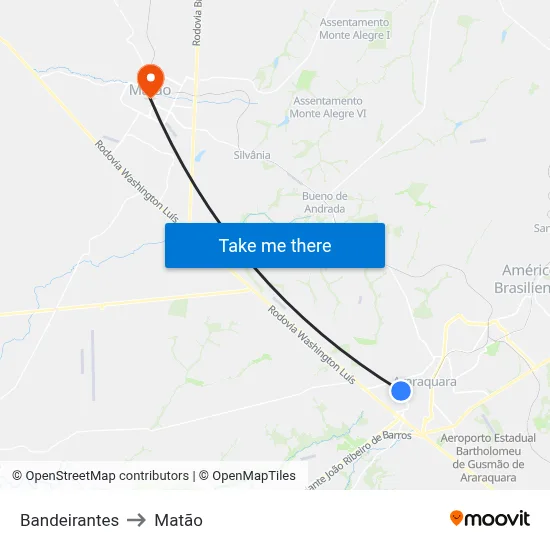 Bandeirantes to Matão map