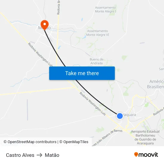 Castro Alves to Matão map