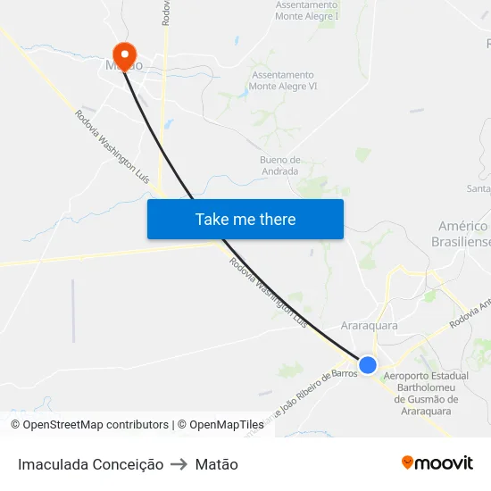 Imaculada Conceição to Matão map