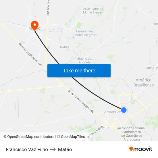 Francisco Vaz Filho to Matão map