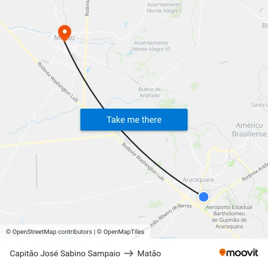 Capitão José Sabino Sampaio to Matão map
