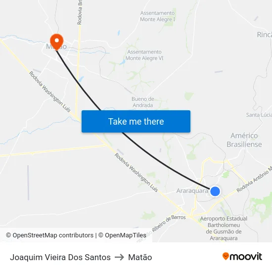 Joaquim Vieira Dos Santos to Matão map