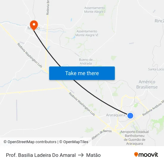 Prof. Basilia Ladeira Do Amaral to Matão map