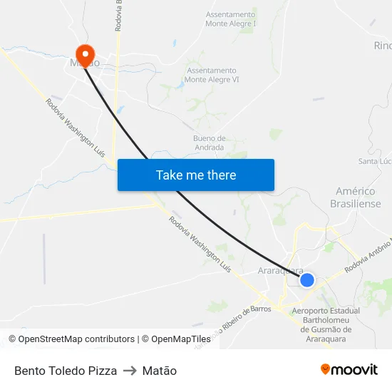 Bento Toledo Pizza to Matão map