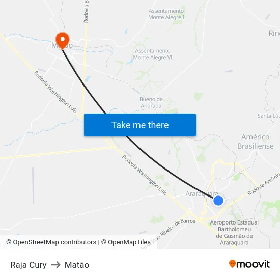 Raja Cury to Matão map