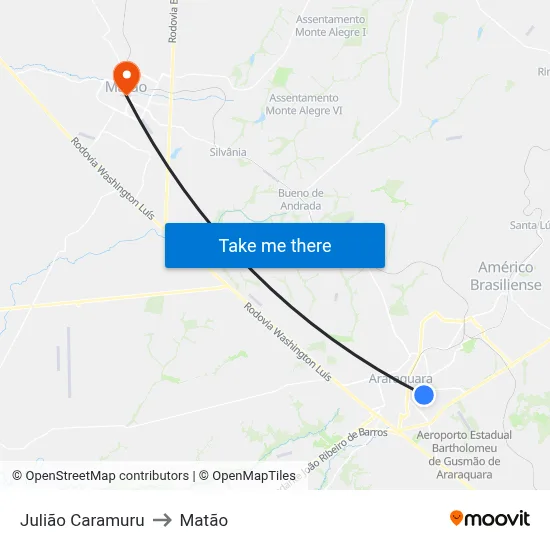 Julião Caramuru to Matão map