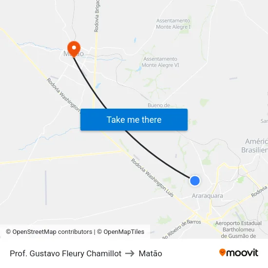 Prof. Gustavo Fleury Chamillot to Matão map