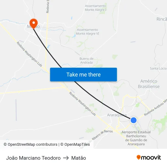 João Marciano Teodoro to Matão map