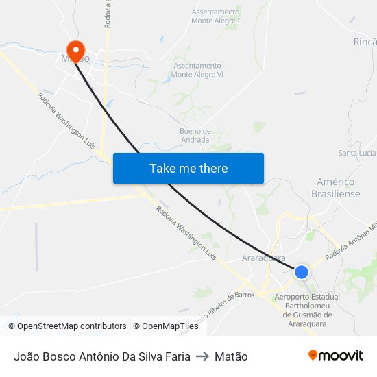 João Bosco Antônio Da Silva Faria to Matão map