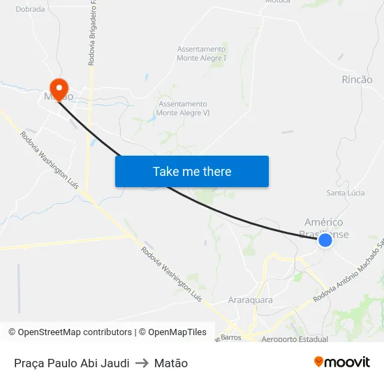 Praça Paulo Abi Jaudi to Matão map