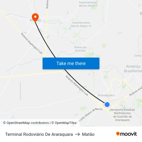 Terminal Rodoviário De Araraquara to Matão map